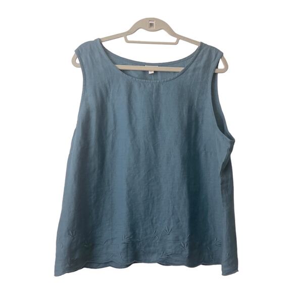 J.Jill 2 Piece Blue Linen Embroidered Skirt Set Size XL ,18 - Picture 2 of 13